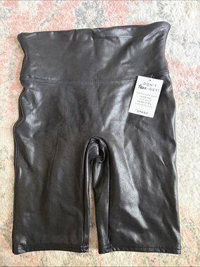 SPANX Faux Leather High-Waist Bike Shorts - Black